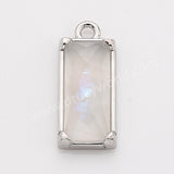 Gold Plated Bezel Rectangle Natural Moonstone Crystal Faceted Charm, For Jewelry Making ZG0526