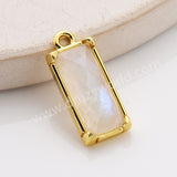 Gold Plated Bezel Rectangle Natural Moonstone Crystal Faceted Charm, For Jewelry Making ZG0526