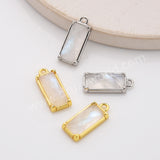 Gold Plated Bezel Rectangle Natural Moonstone Crystal Faceted Charm, For Jewelry Making ZG0526