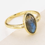 Gold Plated Oval Sunstone Ring, Mult Gemstone Faceted CZ Ring ZG0527