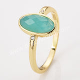 Gold Plated Oval Sunstone Ring, Mult Gemstone Faceted CZ Ring ZG0527