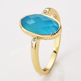 Gold Plated Oval Sunstone Ring, Mult Gemstone Faceted CZ Ring ZG0527