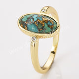 Gold Plated Oval Sunstone Ring, Mult Gemstone Faceted CZ Ring ZG0527