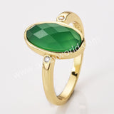 Gold Plated Oval Sunstone Ring, Mult Gemstone Faceted CZ Ring ZG0527