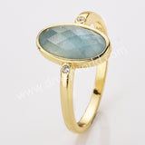 Gold Plated Oval Sunstone Ring, Mult Gemstone Faceted CZ Ring ZG0527