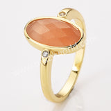 Gold Plated Oval Sunstone Ring, Mult Gemstone Faceted CZ Ring ZG0527