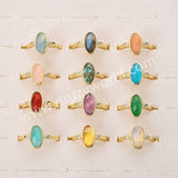 Gold Plated Oval Sunstone Ring, Mult Gemstone Faceted CZ Ring ZG0527