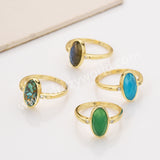 Gold Plated Oval Sunstone Ring, Mult Gemstone Faceted CZ Ring ZG0527