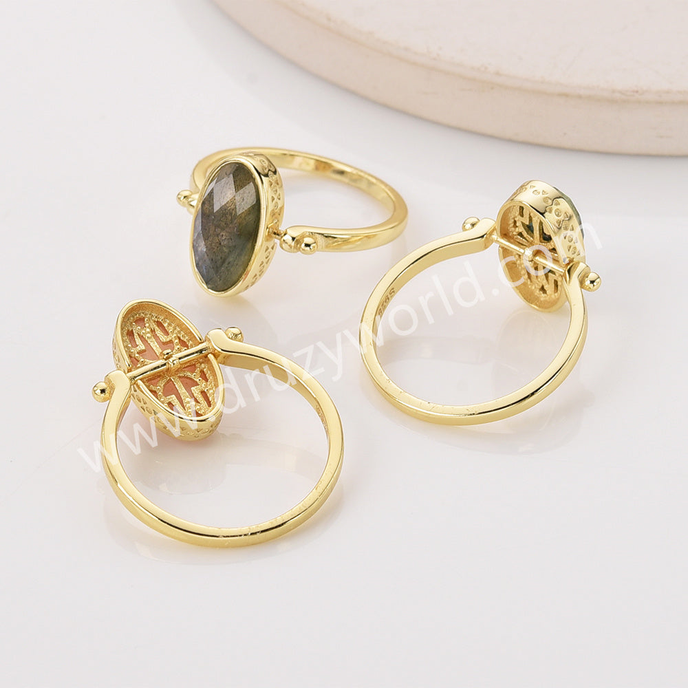 Gold Plated Oval Citrine Ring, Mult Gemstone Faceted Rolling Ring ZG0528