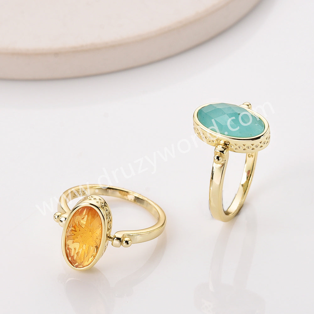 Gold Plated Oval Citrine Ring, Mult Gemstone Faceted Rolling Ring ZG0528