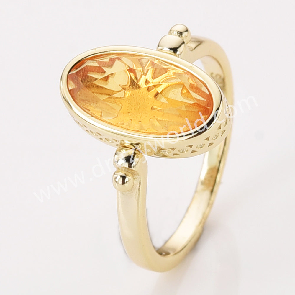 Gold Plated Oval Citrine Ring, Mult Gemstone Faceted Rolling Ring ZG0528