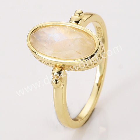 Gold Plated Oval Citrine Ring, Mult Gemstone Faceted Rolling Ring ZG0528