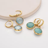 Gold Circle Round Natural Stone Faceted Hoop Earrings, Turquoise Gemstone Jewelry Earring ZG0529-1