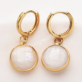 Gold Circle Round Natural Stone Faceted Hoop Earrings, Turquoise Gemstone Jewelry Earring ZG0529-1