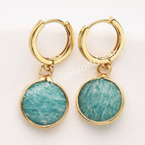 Gold Circle Round Natural Stone Faceted Hoop Earrings, Turquoise Gemstone Jewelry Earring ZG0529-1