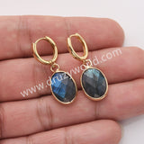 Gold Oval Birthstone Faceted Earrings, Copper Turquoise Aquamarine Jewelry Earring ZG0529-10