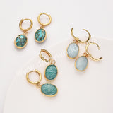 Gold Oval Birthstone Faceted Earrings, Copper Turquoise Aquamarine Jewelry Earring ZG0529-10