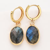 Gold Oval Birthstone Faceted Earrings, Copper Turquoise Aquamarine Jewelry Earring ZG0529-10