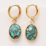 Gold Oval Birthstone Faceted Earrings, Copper Turquoise Aquamarine Jewelry Earring ZG0529-10