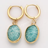 Gold Oval Birthstone Faceted Earrings, Copper Turquoise Aquamarine Jewelry Earring ZG0529-10