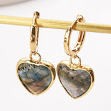 Gold Heart Natural Stone Faceted Earrings, Moonstone Gemstone Heart Jewelry Earring ZG0529-2