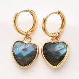 Gold Heart Natural Stone Faceted Earrings, Moonstone Gemstone Heart Jewelry Earring ZG0529-2