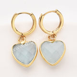 Gold Heart Natural Stone Faceted Earrings, Moonstone Gemstone Heart Jewelry Earring ZG0529-2