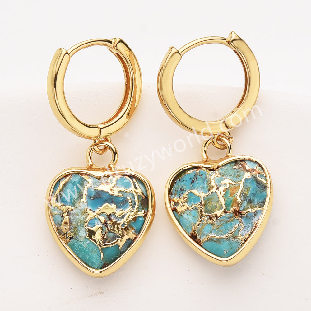 Gold Heart Natural Stone Faceted Earrings, Moonstone Gemstone Heart Jewelry Earring ZG0529-2