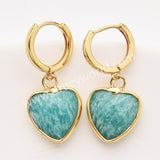 Gold Heart Natural Stone Faceted Earrings, Moonstone Gemstone Heart Jewelry Earring ZG0529-2