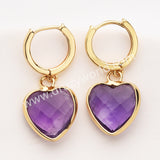 Gold Heart Natural Stone Faceted Earrings, Moonstone Gemstone Heart Jewelry Earring ZG0529-2