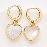 Gold Heart Natural Stone Faceted Earrings, Moonstone Gemstone Heart Jewelry Earring ZG0529-2