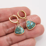 Gold Triangle Birthstone Faceted Earrings, Moonstone Aquamarine Crystals Jewelry Earring ZG0529-3