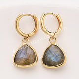 Gold Triangle Birthstone Faceted Earrings, Moonstone Aquamarine Crystals Jewelry Earring ZG0529-3