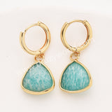 Gold Triangle Birthstone Faceted Earrings, Moonstone Aquamarine Crystals Jewelry Earring ZG0529-3