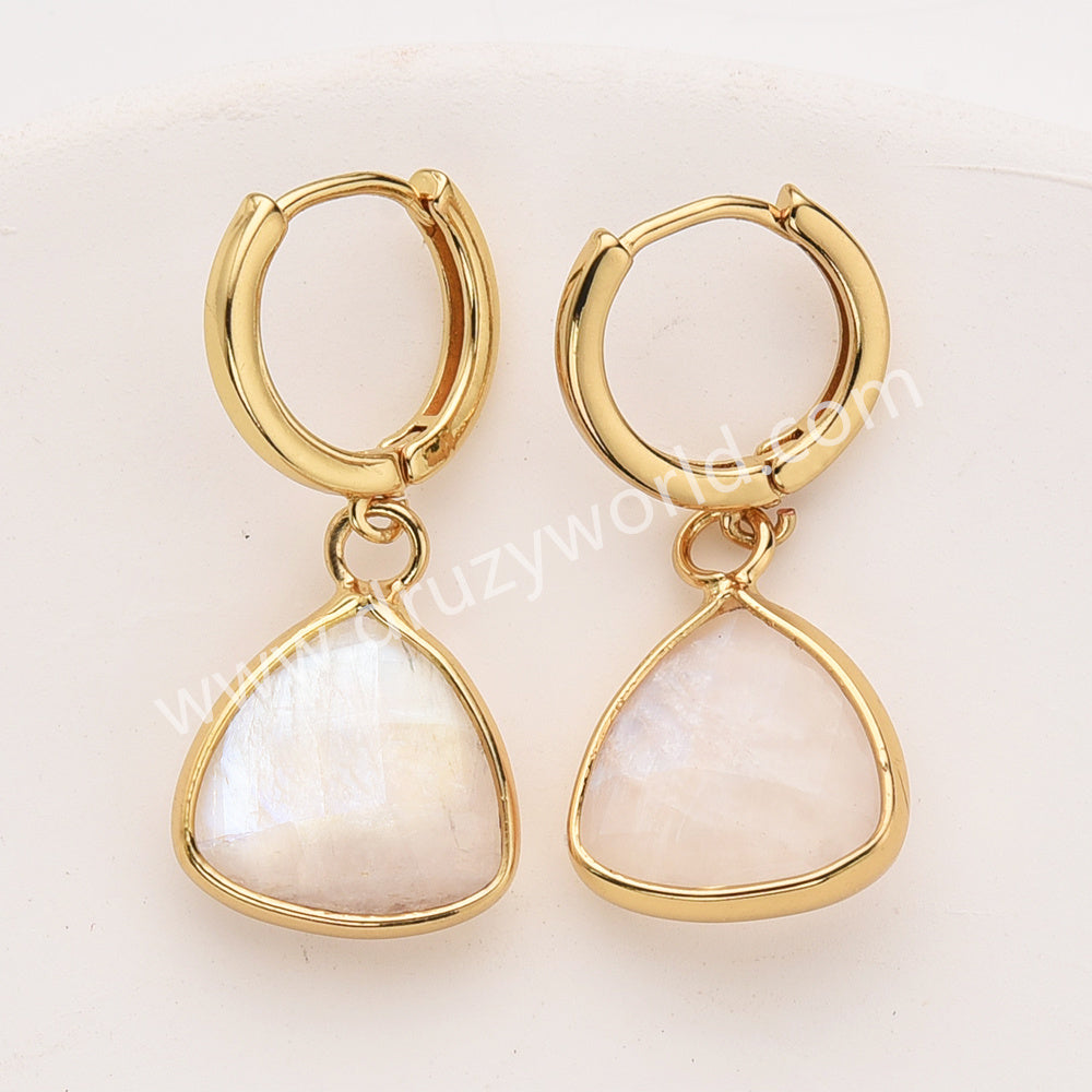 Gold Triangle Birthstone Faceted Earrings, Moonstone Aquamarine Crystals Jewelry Earring ZG0529-3