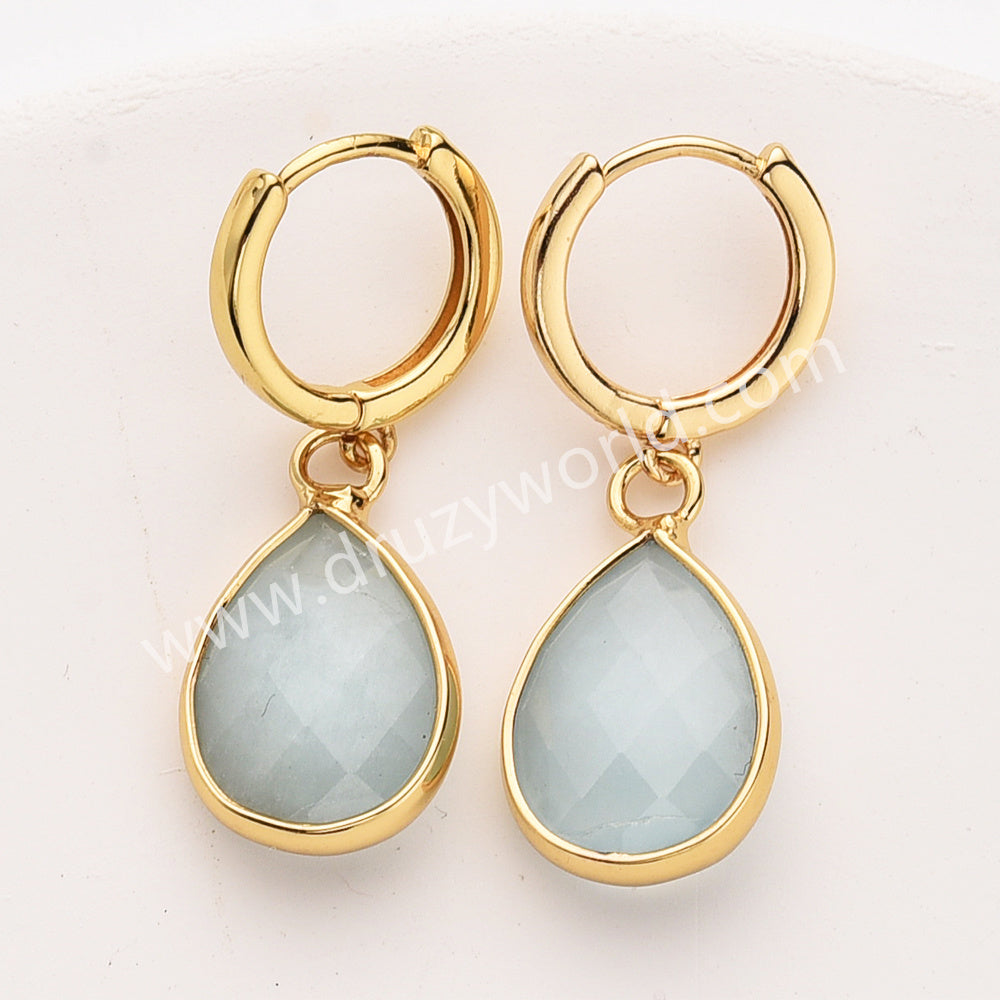 Gold Pear Birthstone Faceted Drop Earrings, Amethyst Moonstone Crystals Jewelry Earring ZG0529-4