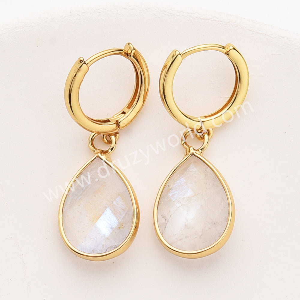 Gold Pear Birthstone Faceted Drop Earrings, Amethyst Moonstone Crystals Jewelry Earring ZG0529-4