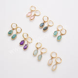 Small Long Hexagon Natural Stone Faceted Gold Plated Earrings, Gemstone Jewelry Earring ZG0529-5