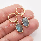 Small Long Hexagon Natural Stone Faceted Gold Plated Earrings, Gemstone Jewelry Earring ZG0529-5