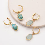 Small Long Hexagon Natural Stone Faceted Gold Plated Earrings, Gemstone Jewelry Earring ZG0529-5