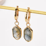 Small Long Hexagon Natural Stone Faceted Gold Plated Earrings, Gemstone Jewelry Earring ZG0529-5