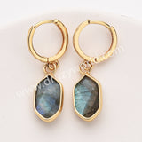 Small Long Hexagon Natural Stone Faceted Gold Plated Earrings, Gemstone Jewelry Earring ZG0529-5