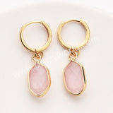 Small Long Hexagon Natural Stone Faceted Gold Plated Earrings, Gemstone Jewelry Earring ZG0529-5