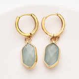 Small Long Hexagon Natural Stone Faceted Gold Plated Earrings, Gemstone Jewelry Earring ZG0529-5