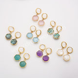 Gold Hexagon Natural Crystals Stones Faceted Earrings, Copper Turquoise Gemstone Jewelry Earring ZG0529-6