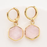 Gold Hexagon Natural Crystals Stones Faceted Earrings, Copper Turquoise Gemstone Jewelry Earring ZG0529-6