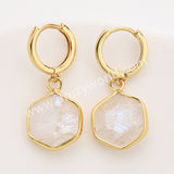 Gold Hexagon Natural Crystals Stones Faceted Earrings, Copper Turquoise Gemstone Jewelry Earring ZG0529-6