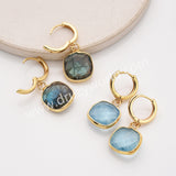 Gold Square Multi Natural Stones Faceted Earrings, Moonstone Labradorite Crystals Jewelry Earring ZG0529-7