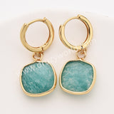 Gold Square Multi Natural Stones Faceted Earrings, Moonstone Labradorite Crystals Jewelry Earring ZG0529-7