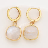 Gold Square Multi Natural Stones Faceted Earrings, Moonstone Labradorite Crystals Jewelry Earring ZG0529-7